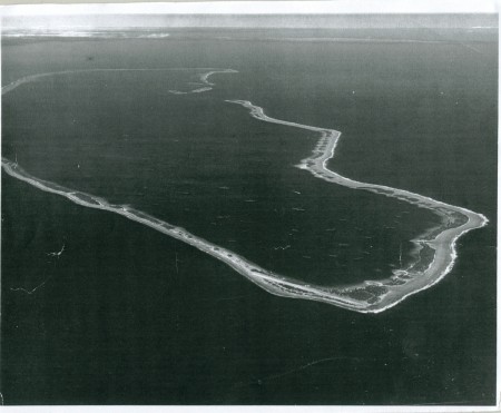 AN AERIAL VIEW OF MAJURO ATOLL DURING THE WAR IN THE PACIFIC
